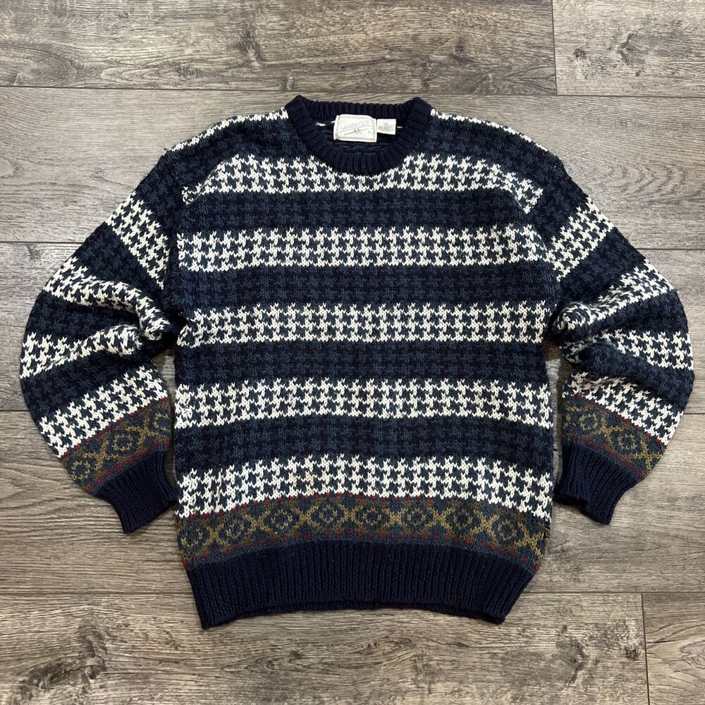 Vintage 90s Sahara Club Knit Sweater Blue White Wool Blend Men’s Medium Taiwan